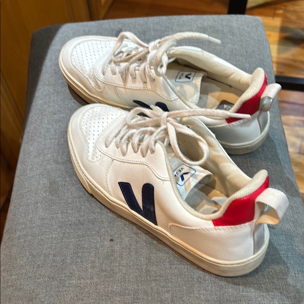 Veja White Sneakers with Navy and Red Details